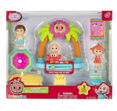 CoComelon Family Beach Time Fun Playset - 모래성, 우산, 해변 의자, 수건, 해변 플레이 세트가 포함된 JJ, Tomtom, YoYo 기능