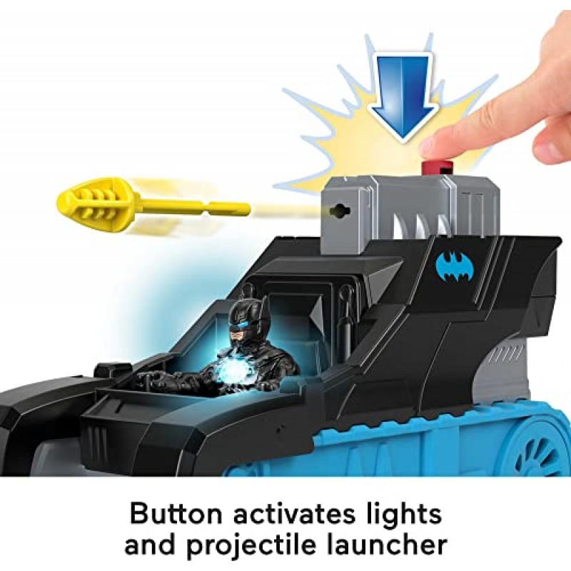 Imagineext DC 슈퍼 프렌즈 배트맨 장난감 배트테크 탱크(조명 및 자세를 취할 수 있는 피규어 포함), 취학 전 장난감