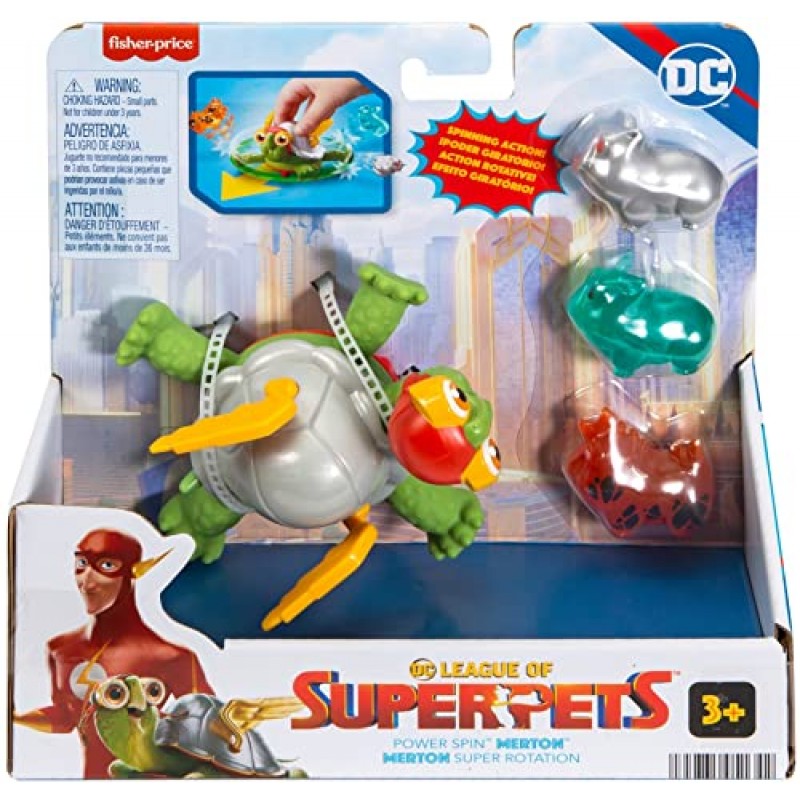 Fisher-Price DC League of Super-Pets Power Spin Merton 미취학 아동 가상 놀이 연령 3세 이상을 위한 액세서리가 포함된 거북이 그림 세트