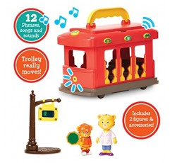 2개의 노래, 12개의 구문, 소리 및 빛이 포함된 Daniel Tiger의 Neighborhood 디럭스 전자 트롤리 차량! 다니엘과 엄마 호랑이 피규어 포함, 3세 이상용