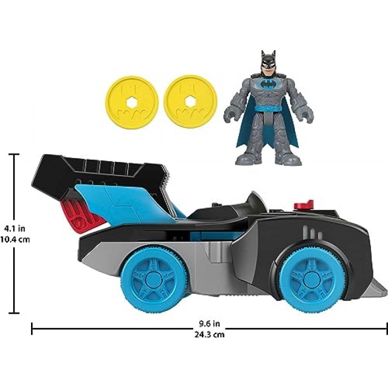 DC 슈퍼 프렌즈 Imaginext 배트맨 장난감 Bat-Tech Batmobile 변형 자동차, 3세 이상 플레이용 라이트업 피규어 포함