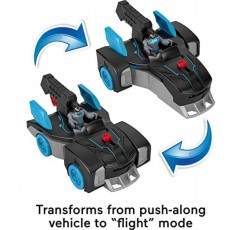 DC 슈퍼 프렌즈 Imaginext 배트맨 장난감 Bat-Tech Batmobile 변형 자동차, 3세 이상 플레이용 라이트업 피규어 포함