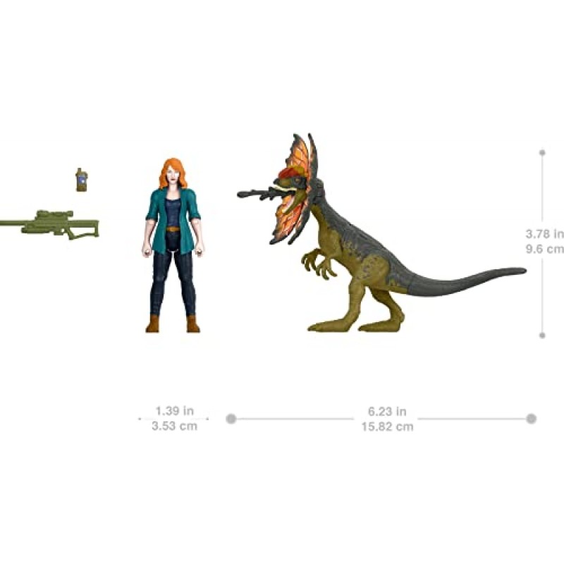 Mattel 쥬라기 월드 장난감 Dominion Human and Dino Pack, Claire & Dilophosaurus 액션 피규어 장난감 및 액세서리