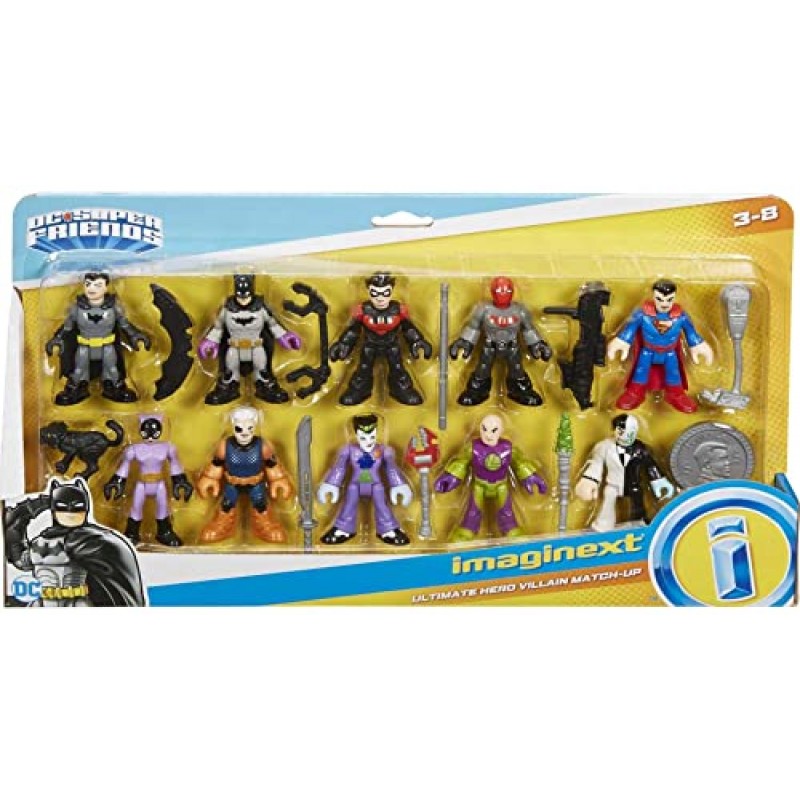 피셔프라이스 Imaginext DC 슈퍼 프렌즈 배트맨 피규어 멀티팩, Ultimate Hero Villain 매치업, 3세 이상용 캐릭터 10개 및 액세서리 10개(아마존 독점)