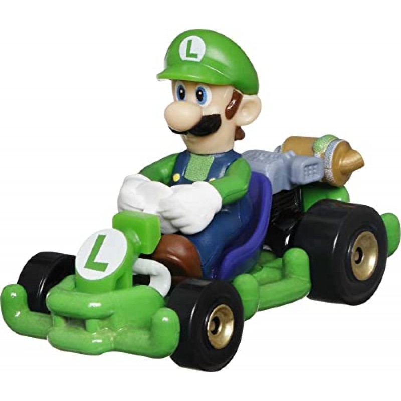 Hot Wheels Mario Kart 차량 4팩, 팬이 좋아하는 캐릭터 4개 세트 독점 모델 1개 포함, 3세 이상 어린이와 팬을 위한 수집용 선물