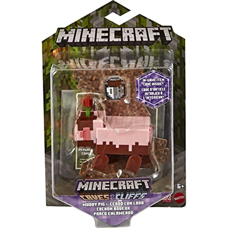 Minecraft Craft-A-Block 진흙 돼지 그림, 실제 픽셀화된 비디오 게임 캐릭터, 창조, 탐색 및 생존을 위한 액션 장난감, 6세 이상 팬을 위한 수집용 선물