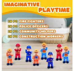 PlenPLAY 8피스 커뮤니티 도우미 장난감 - 어린이를 위한 인물 피규어: 시티 에디션 - 소방관, 경찰관, 건설 노동자, 커뮤니티 도우미 - 플레이 피규어 플레이 세트