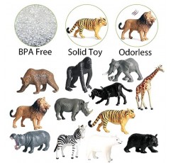 EOIVSH 12 팩 미니 야생 동물 피규어, 사실적인 정글 야생 장난감, 사파리 동물 인형, 사자, 코끼리, 기린, 호랑이, 고릴라, 불곰, 얼룩말, 버팔로가 포함된 교육 학습 플레이 세트