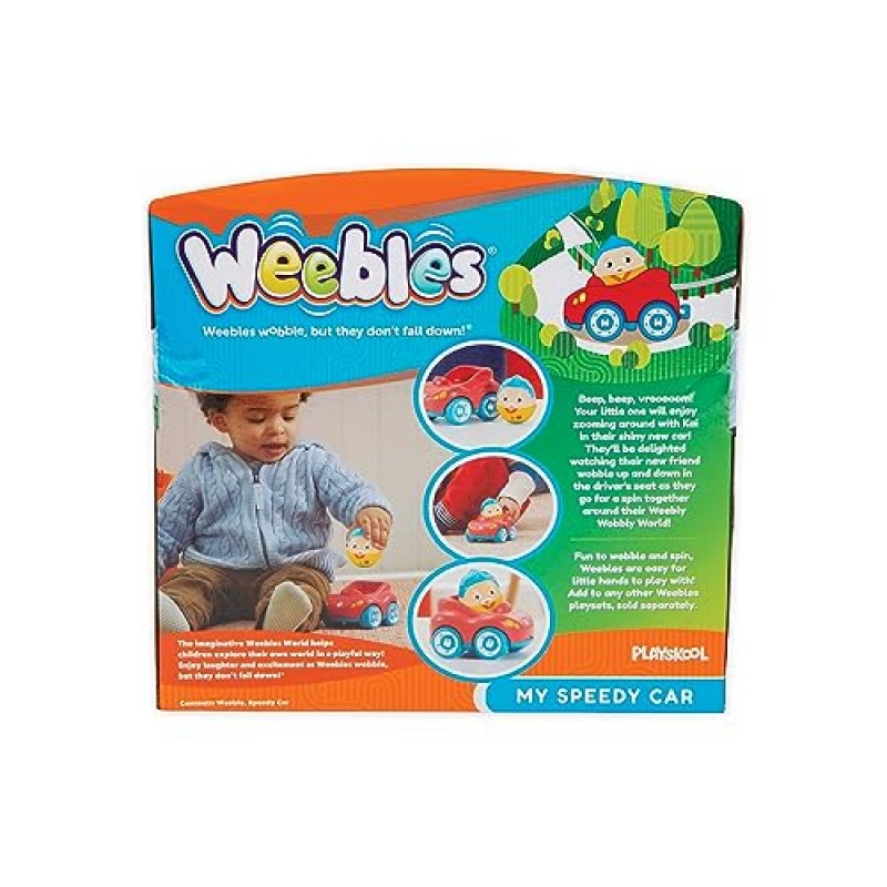 Playskool Weebles My Speedy Car - 유아를 위한 Weeble Wobble 유치원 장난감, Weebles 캐릭터 + Wobble Motion이 있는 자동차, 12개월 이상 어린이용