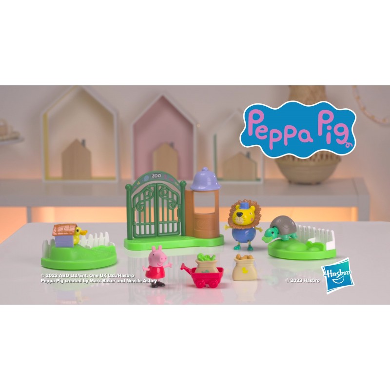 페파 피그 장난감 동물원 플레이 세트에서 페파의 날, 피규어 2개 및 테마 액세서리 6개, 3세 이상 어린이를 위한 3인치 규모 유치원 장난감