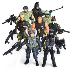 8팩 군용 장난감 군인 액션 피규어 플레이 세트, 미 육군 남성 및 SWAT 팀, 군용 무기 액세서리 포함 어린이 소년 소녀