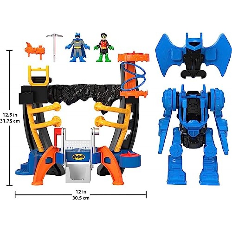 Imaginext DC 슈퍼 프렌즈 배트맨 플레이 세트, 분리 가능한 10인치 로봇이 포함된 로보 명령 센터, 3세 이상용 배트맨 및 로빈 피규어