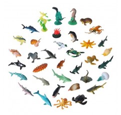 FLORMOON 미니 해양 바다 동물 피규어 36개 현실적인 플라스틱 수족관 동물 액션 모델, 과학 프로젝트를 위한 상어 목욕 장난감, 어린이 유아를 위한 생일 파티 케이크 토퍼 선물