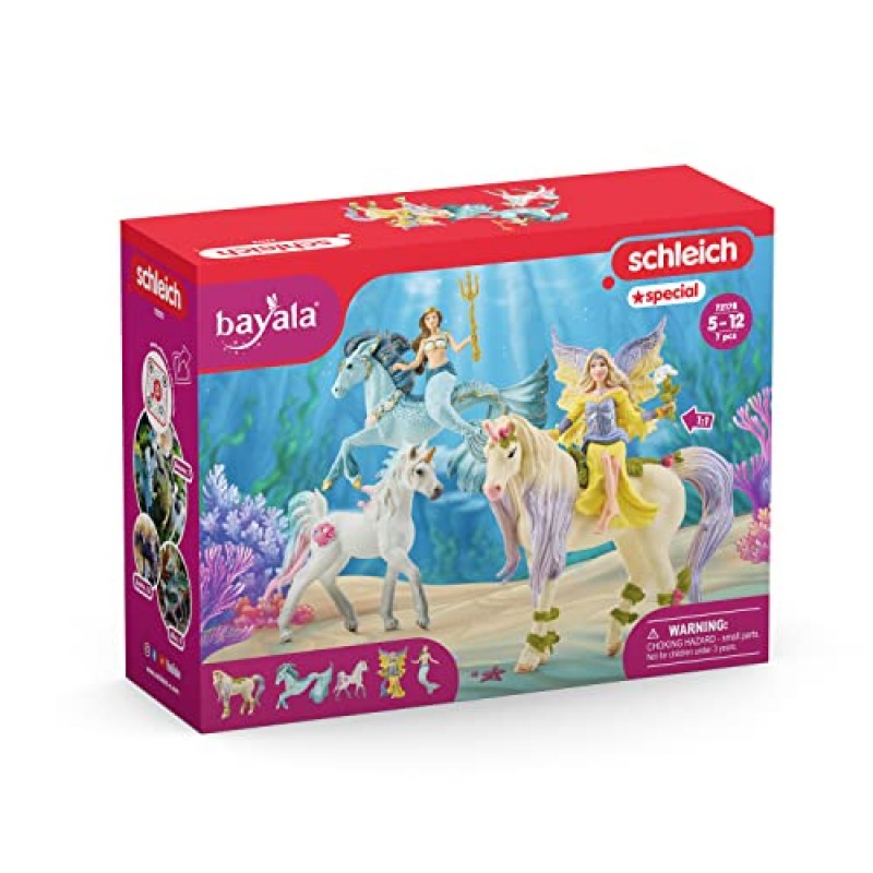 Schleich bayala 요정 페야, 인어 아일라, 유니콘 및 조랑말 플레이 세트 포함 - 5피스 완벽한 리틀 매직 다채로운 공주 동물 매혹적인 글로우 파워 장난감 세트, 남아 및 여아용 선물, 5세 이상 어린이