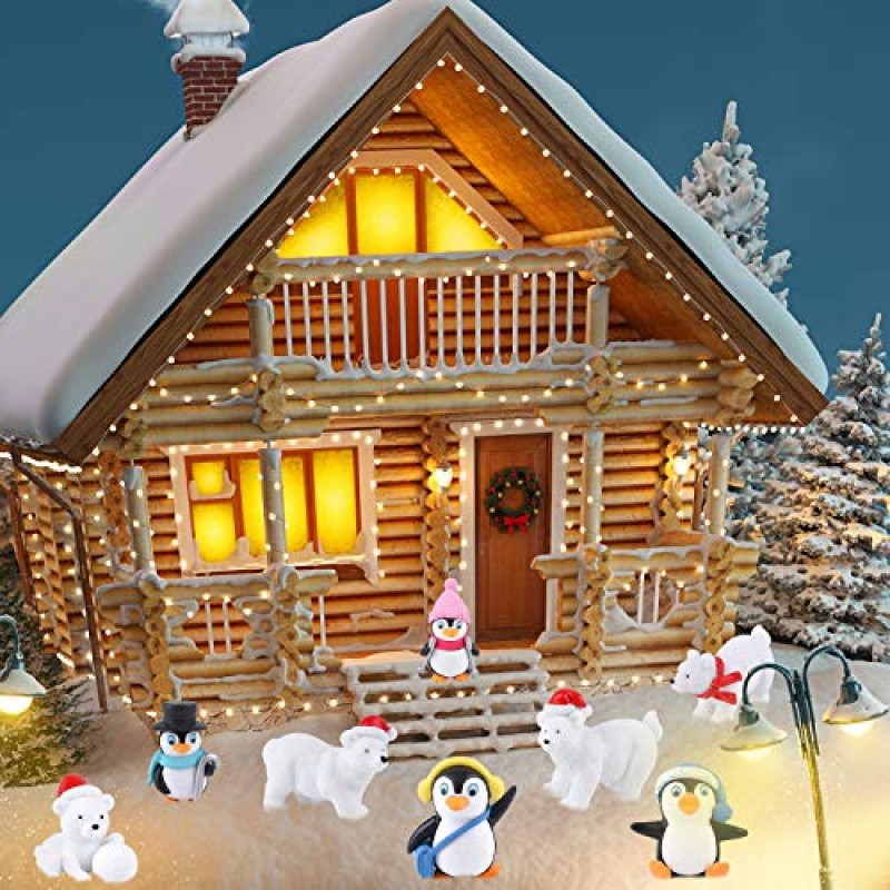 FEPITO 12 Pcs 겨울 수 지 펭귄 북극곰 눈송이 DIY 정원 홈 장식 크리스마스 장식품에 대 한 미니어처 입상 미니 크리스마스 피규어