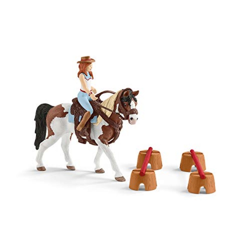 Schleich Horse Club 12피스 Hannah의 승마용 말 세트 - 카우걸과 말과 함께하는 로데오 승마, 사실적인 서부 로데오 농장 동물 장난감 및 액세서리, 5세 이상 유아, 소년 및 소녀를 위한 선물