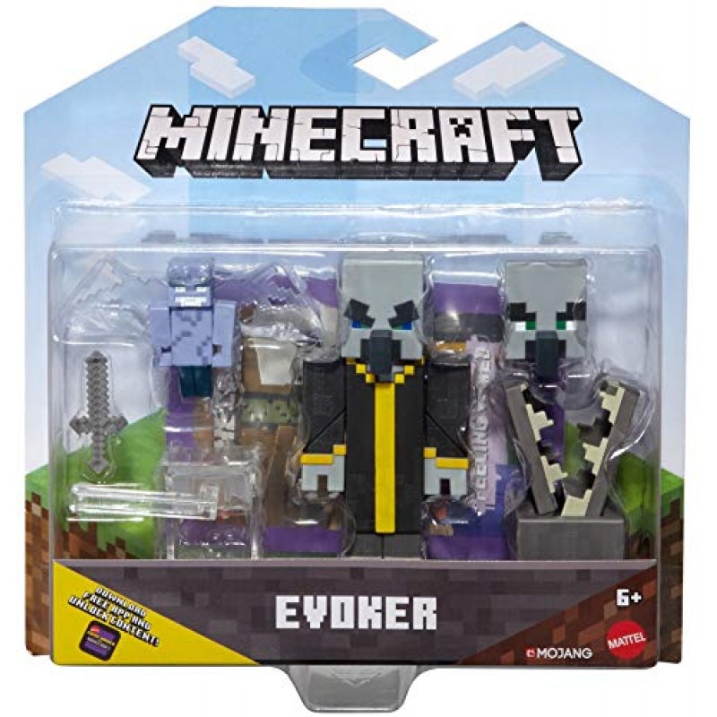 Mattel Minecraft Comic Maker 멀티팩 공격 세트(Evoker 및 Vexes 포함), Minecraft 비디오 게임 기반, 6세 이상 여아 및 남아용 장난감