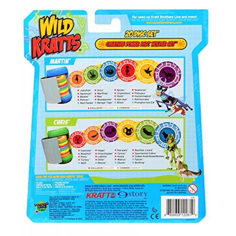 Wild Kratts Martin Kratt Creature 파워 디스크 홀더 세트(디스크 20개 포함) - 공식 라이선스 - 역할 놀이 및 옷입히기 놀이용 피규어 장난감 - 독점 파워 디스크 15개 포함 - 어린이를 위한 훌륭한 선물