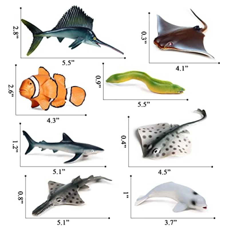 RCOMG 8PCS 바다 동물 피규어, 어린이를위한 플라스틱 바다 동물 인형 장난감 유아, 현실적인 해양 생물 교육 장난감 파티 호의 케이크 토퍼