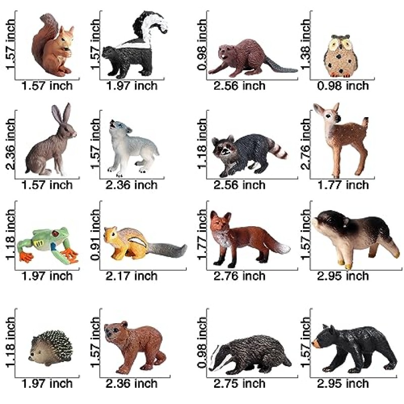 어린이를위한 16 PCS 숲 동물 피규어, Woodlan 생물 인형 미니어처 장난감 케이크 토퍼 생일 선물, 우드랜드 베이비 샤워 장식