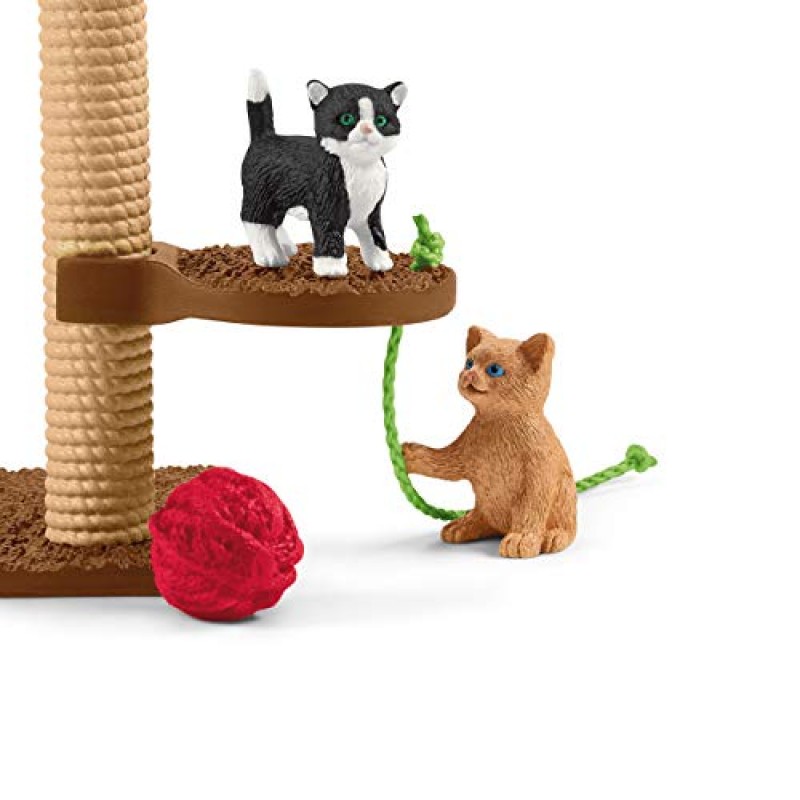 Schleich Farm World 귀여운 고양이와 새끼 고양이 놀이 시간 조각상 세트 - 9피스 현실적인 엄마 고양이와 아기 고양이 조각상 유아, 소년 및 소녀를 위한 대형 플레이 세트, 3세 이상 어린이를 위한 선물