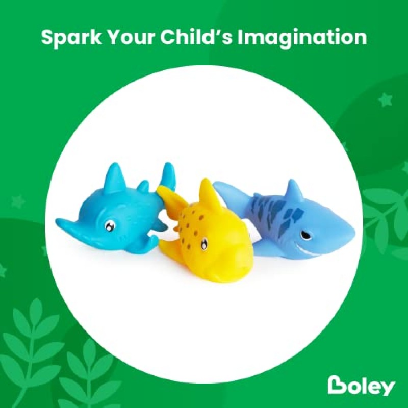 Boley 해양 동물 아기를 위한 귀여운 떠다니는 욕조 장난감 - 교육적이고 안전한 물놀이 - 상어, 문어, 갈매기, 바다표범, 상어, 고래 - 잡기 쉬움 - 즐거운 목욕 시간에 적합