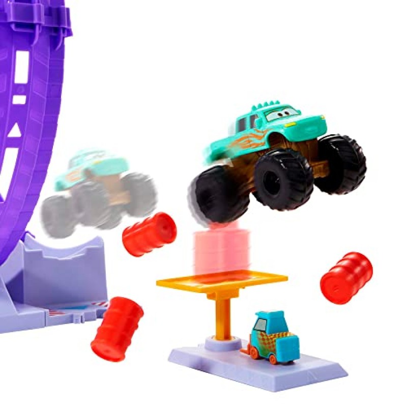 아이비 몬스터 트럭, 발사대, 이동식 타겟이 포함된 도로 위의 디즈니 및 픽사 자동차 쇼타임 루프 플레이 세트, 어린이를 위한 장난감 선물