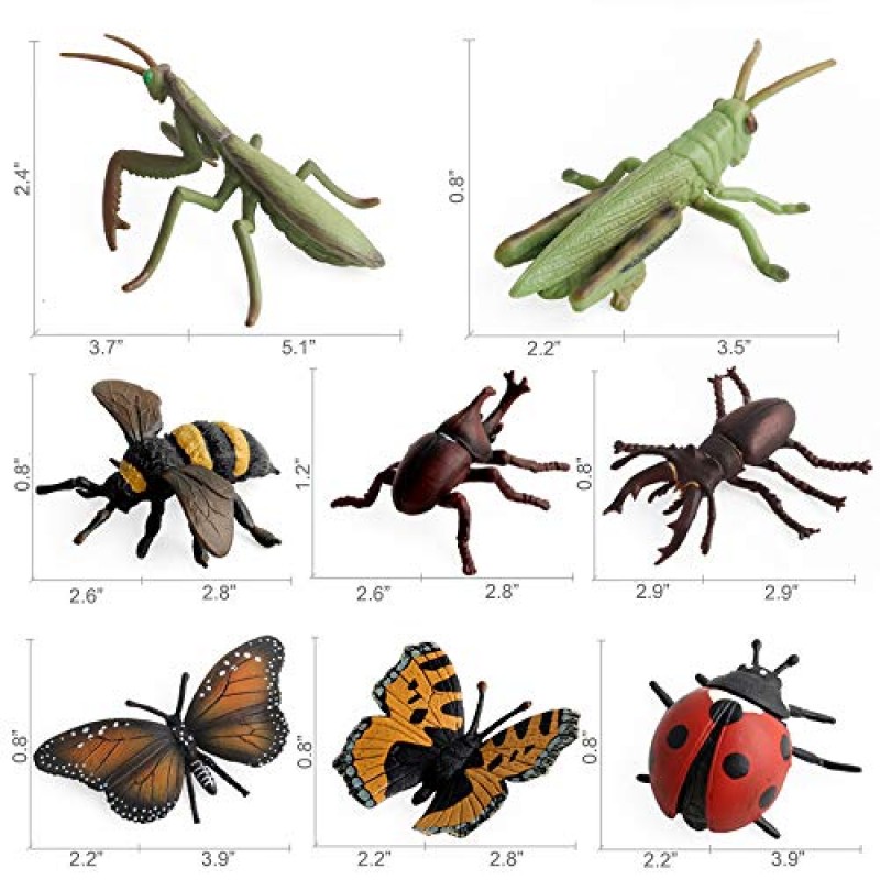 EOIVSH 11PCS 현실적인 곤충 피규어 장난감, 플라스틱 버그 인형 세트 거미 나비 꿀벌 무당벌레 딱정벌레 메뚜기 사마귀, 할로윈 파티 호의 학교 프로젝트 어린이를위한 크리스마스 생일 선물