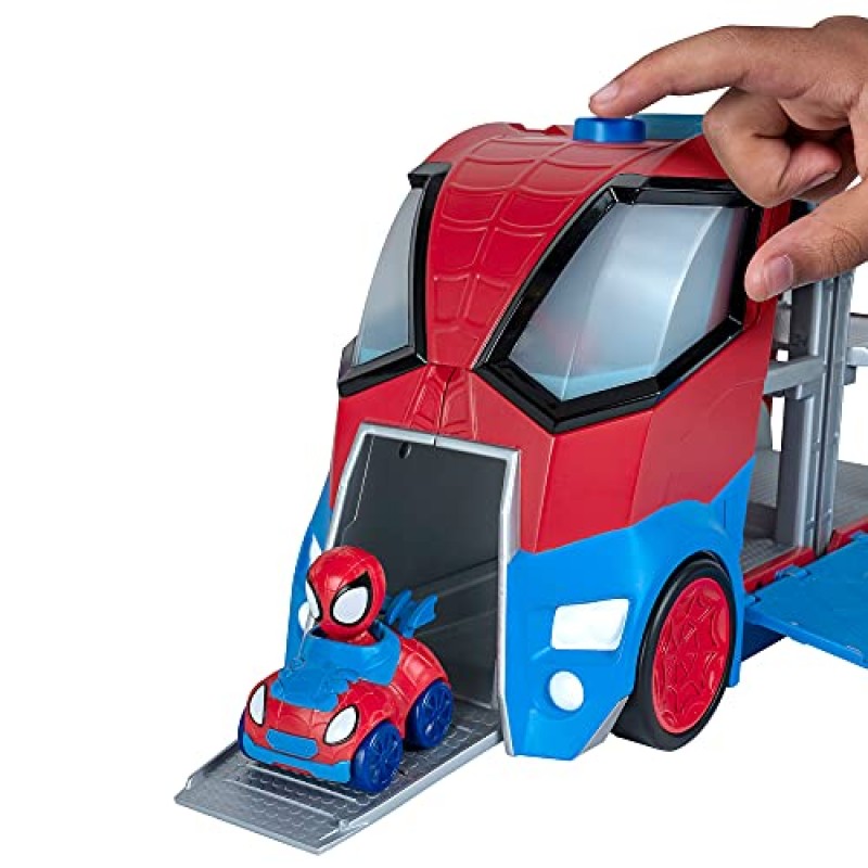 Marvel Spidey와 그의 놀라운 친구들 Web Transporter 기능 차량, 조명 및 사운드 - 남녀공용 놀라운 미니 차량 3대 포함