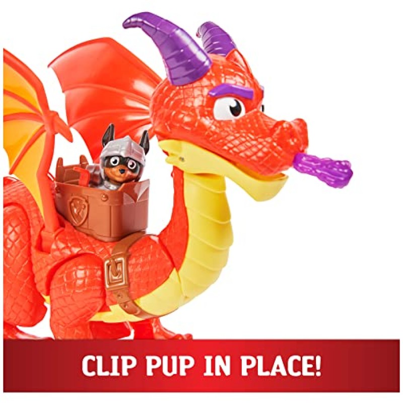 Paw Patrol, Rescue Knights Sparks The Dragon with Super Wings 및 Pup Claw 액션 피규어, 3세 이상 어린이용 장난감