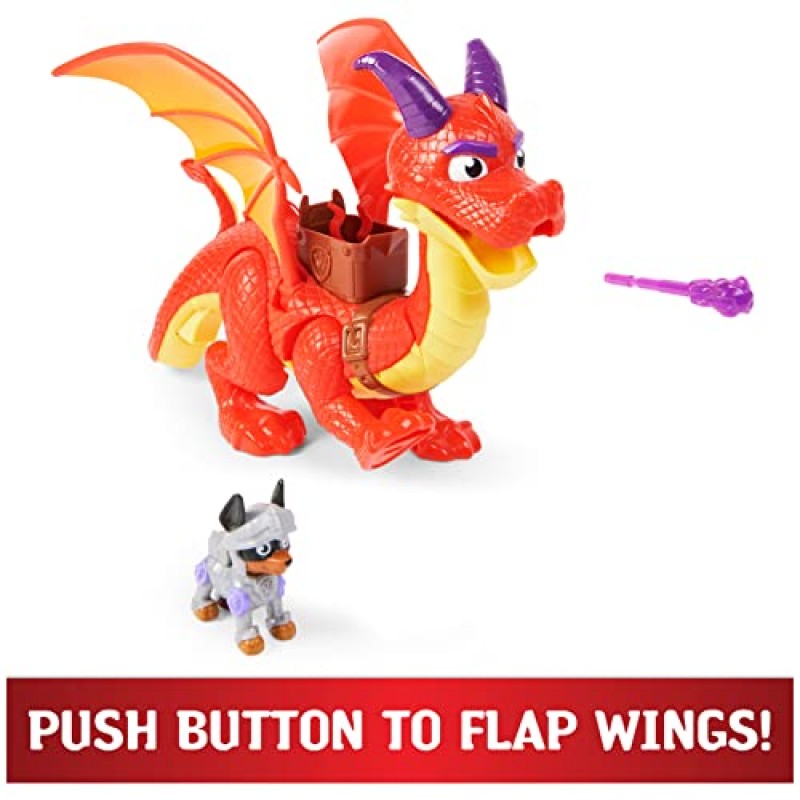 Paw Patrol, Rescue Knights Sparks The Dragon with Super Wings 및 Pup Claw 액션 피규어, 3세 이상 어린이용 장난감