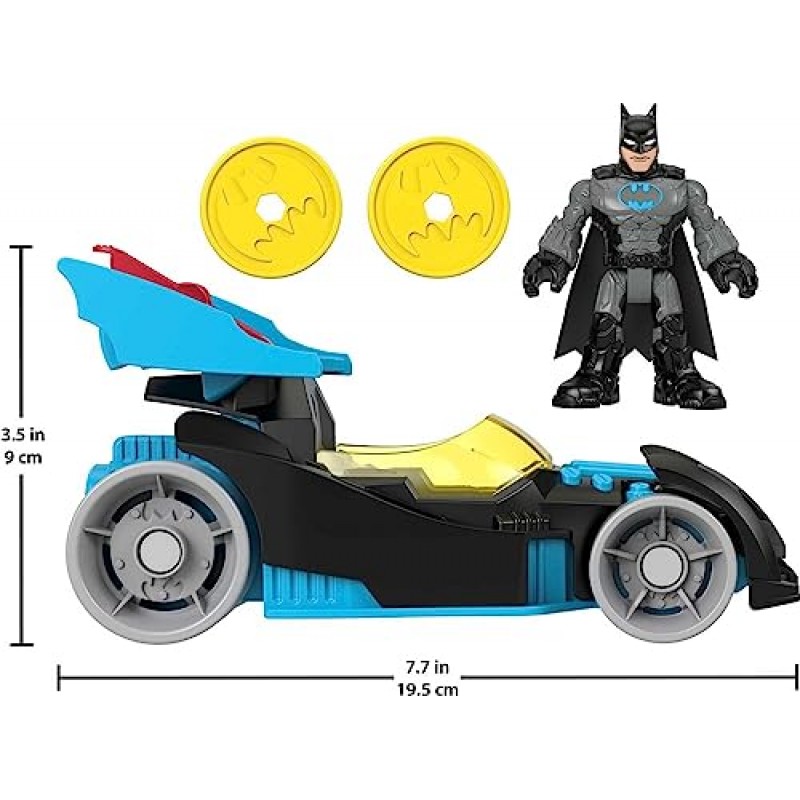 피셔프라이스 Imaginext DC 슈퍼 프렌즈 배트맨 장난감 배트 테크 레이싱 배트모빌(조명 포함) 및 취학 전 어린이를 위한 포즈 가능한 피규어(3세 이상)