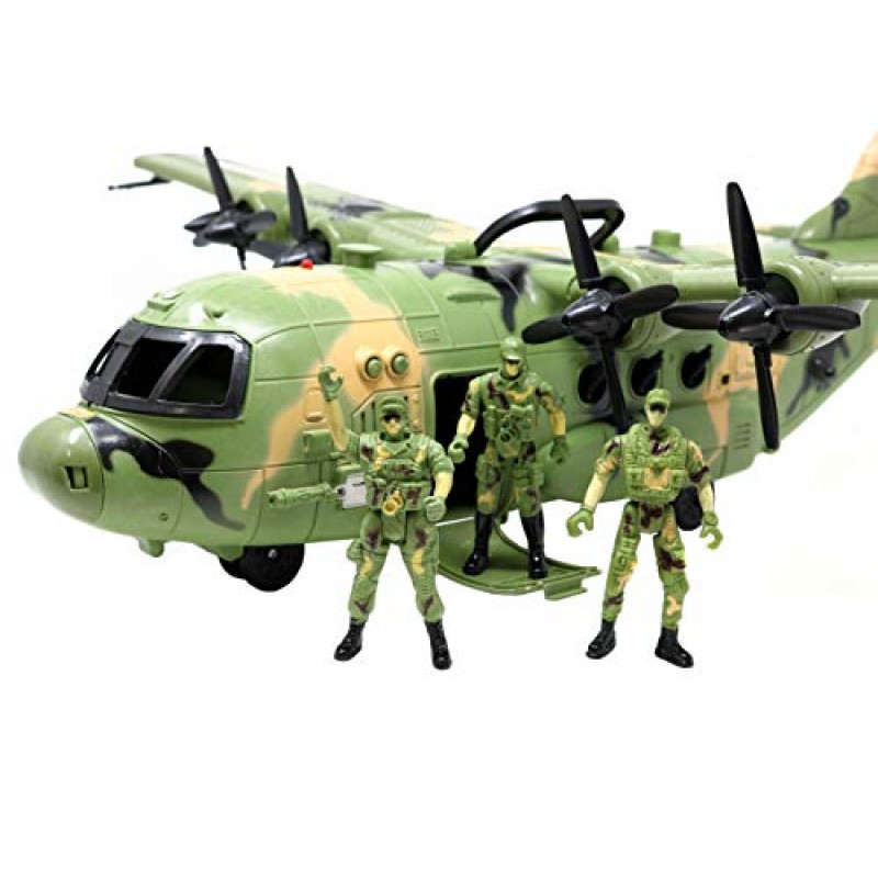 어린이를 위한 스마트 참신 자이언트 C130 폭격기 육군 비행기 장난감 - 빛과 소리가 있는 공군 전투 군사 전투기 장난감 비행기와 소년을 위한 미니 군인 육군 선물