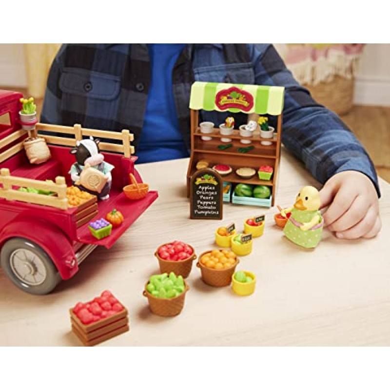 Lil Woodzeez – 장난감 피규어 플레이 세트 – 농부 스탠드 및 픽업 트럭 플레이하우스 – 미니어처 액세서리 포함 – 3세 이상 어린이