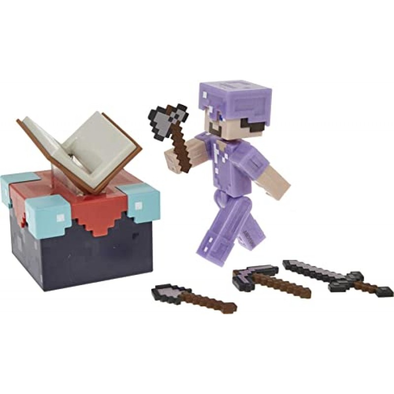 3.25인치 스티브 피겨 및 액세서리가 포함된 Mattel Minecraft 매혹적인 방, 스토리텔링 모험 플레이 세트, 완전한 상자 속 놀이 세트, 6세 이상 어린이를 위한 선물