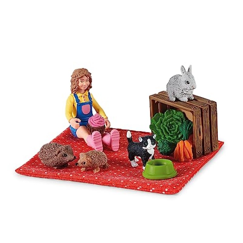 Schleich Farm World 작은 애완동물 펜 및 피크닉 플레이 세트 - 소녀, 애완동물 보호소, 펜, 장난감, 음식 및 액세서리, 미니어처 동물, 소년 소녀를 위한 26피스 어린이 장난감이 있는 작은 애완 동물 농장 친구