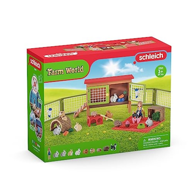 Schleich Farm World 작은 애완동물 펜 및 피크닉 플레이 세트 - 소녀, 애완동물 보호소, 펜, 장난감, 음식 및 액세서리, 미니어처 동물, 소년 소녀를 위한 26피스 어린이 장난감이 있는 작은 애완 동물 농장 친구