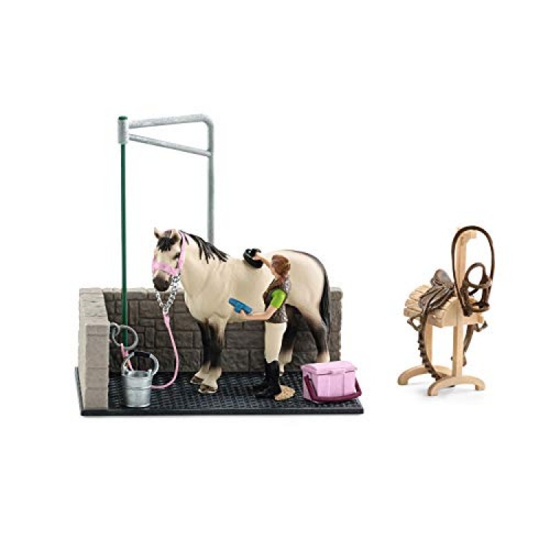 Schleich Horse Club, 여아 및 남아용 선물, 말 조각상이 포함된 말 세척 공간 세트, 11개, 5세 이상