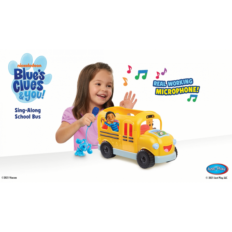 블루스 단서 & 당신! Josh와 Blue 피규어가 포함된 노래 부르기 스쿨 버스, 마이크 포함, 3곡 재생, Just Play의 3세 이상 어린이용 장난감