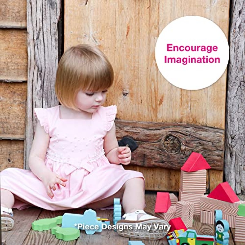 유아 1~3세를 위한 Edushape My Soft World 타운 블록 - 역할 놀이, 창의력, 상상력 놀이를 위한 폼 블록 29개 세트 - 유아, 유아, 어린이용 유아 블록에 주제별 보관 상자 포함