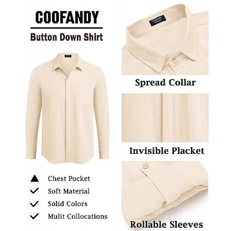 COOFANDY 남성용 2피스 리넨 세트 캐주얼 버튼 다운 셔츠 바지 캐주얼 비치 여름 요가 의상
