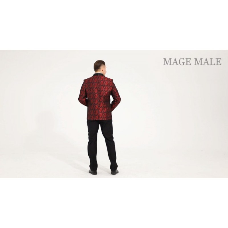MAGE 남성 남성 2 조각 슬림 피트 꽃 턱시도 정장 페이즐리 피크 옷깃 원 버튼 싱글 브레스트 정장 재킷 바지 세트