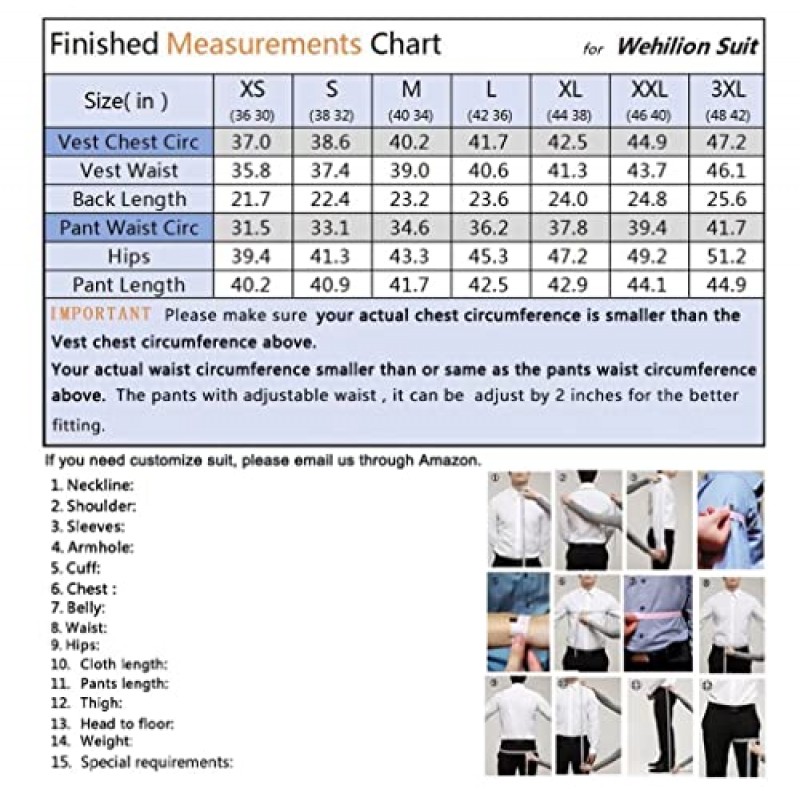 Wehilion 남자 정장 2 조각 조끼 + 바지 세트 v 넥 슬림 피트 캐주얼 양복 조끼 정장