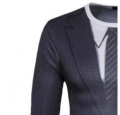 GRATJCIN 남성용 3D 프린트 현실적인 양복 턱시도 긴 소매 티셔츠