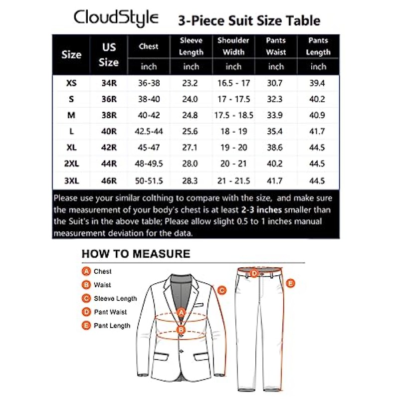 Cloudstyle 남자 3 피스 정장 노치 옷깃 꽃 원 버튼 현대 블레이저 조끼 바지 세트