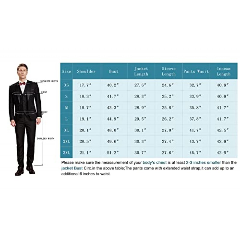 Mgnaie Mens 3 피스 정장 세트 저녁 식사, 댄스 파티, 결혼식을 위한 솔리드 컬러 피크 라펠 턱시도 재킷 블레이저
