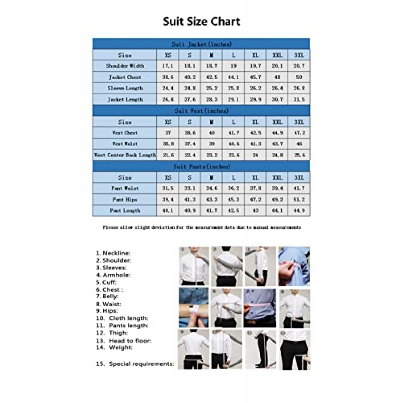 Furuyal 남성 정장 3 조각 슬림 피트 정장 세트, 두 버튼 웨딩 비즈니스 턱시도 솔리드 블레이저 자켓 조끼 바지 넥타이