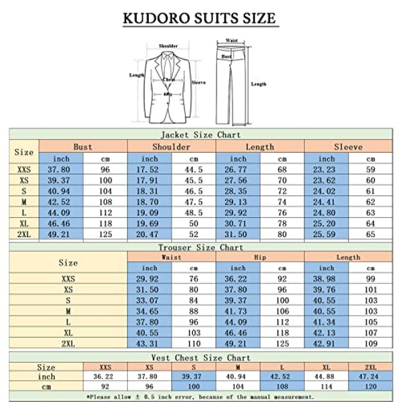 KUDORO 남성 정장 3 조각 슬림핏 정장 더블 브레스트 핀스트라이프 정장 정장 웨딩 턱시도 정장