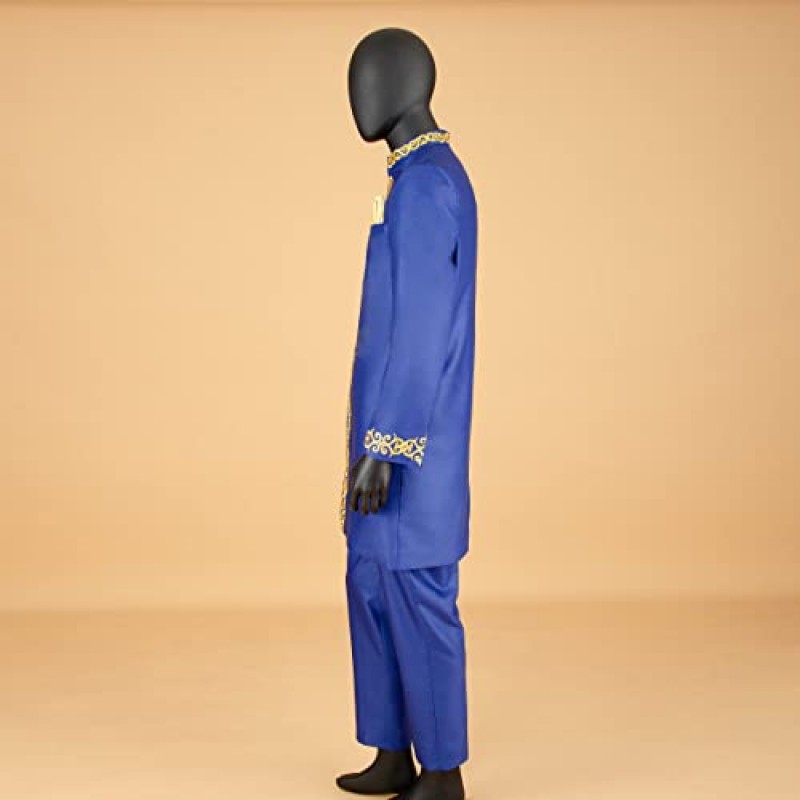 남성용 아프리카 정장 재킷과 바지 2 피스 세트 Dashiki Blazer with Kerchief Bazin Riche Kaftan Wedding Evening