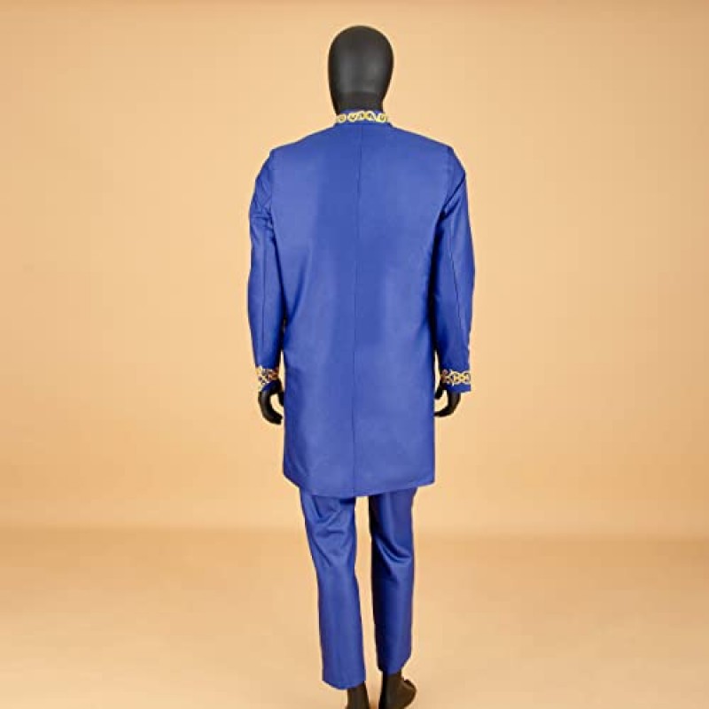 남성용 아프리카 정장 재킷과 바지 2 피스 세트 Dashiki Blazer with Kerchief Bazin Riche Kaftan Wedding Evening